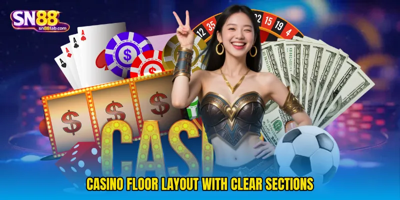 Casino floor layout with clear sections